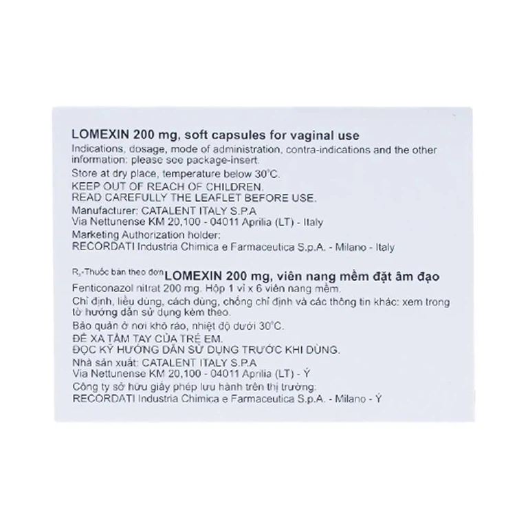 Viên đặt âm đạo Lomexin 200mg điều trị nhiễm nấm Candida âm hộ - âm đạo (1 vỉ x 6 viên)