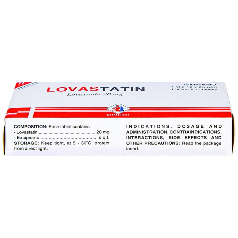 Thuốc Lovastatin 20mg Domesco phòng ngừa biến cố tim mạch (1 vỉ x 10 viên)