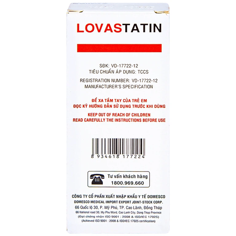 Thuốc Lovastatin 20mg Domesco phòng ngừa biến cố tim mạch (1 vỉ x 10 viên)