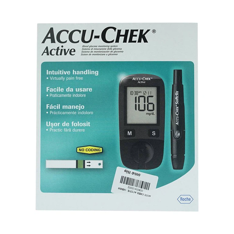 Máy đo đường huyết cầm tay Accu-Chek Active giúp kiểm tra lượng đường trong máu chính xác, nhanh chóng