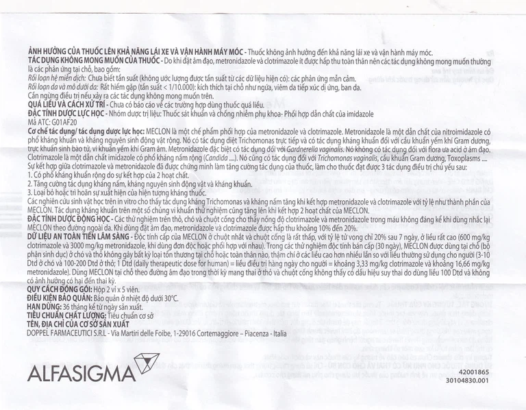 Viên đặt âm đạo Meclon Doppel Pharma điều trị viêm cổ tử cung, âm đạo (2 vỉ x 5 viên)