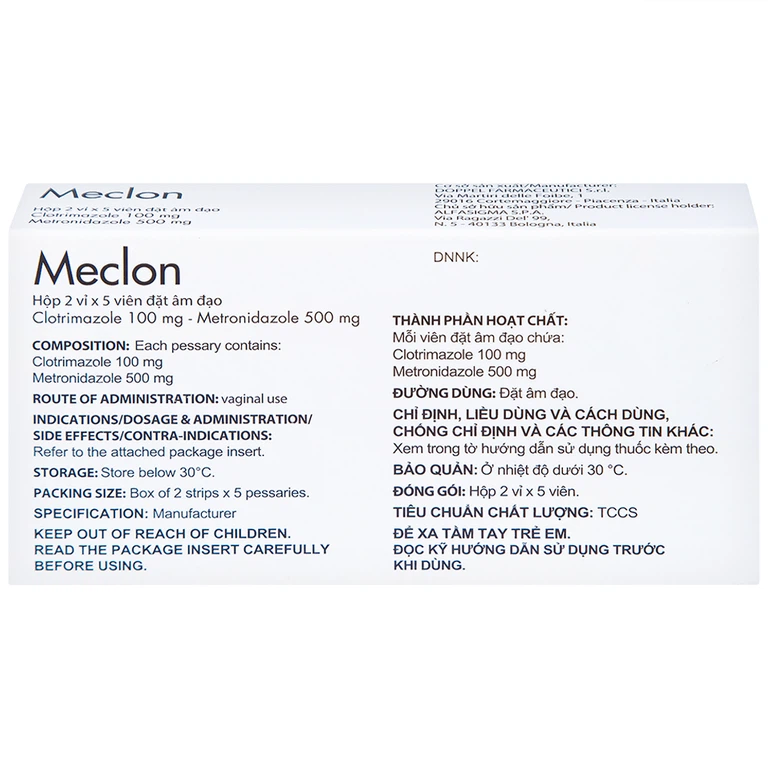 Viên đặt âm đạo Meclon Doppel Pharma điều trị viêm cổ tử cung, âm đạo (2 vỉ x 5 viên)