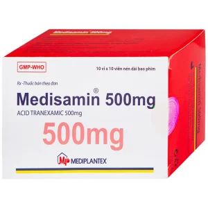 Thuốc Medisamin 500mg Mediplantex điều trị chảy máu ở bệnh ưa chảy máu, rong kinh (10 vỉ x 10 viên)