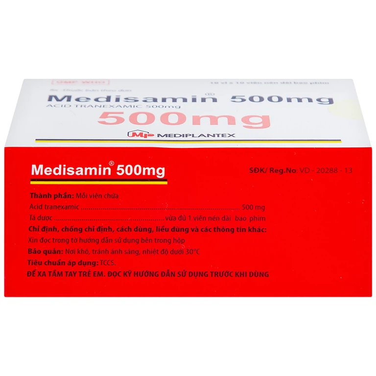 Thuốc Medisamin 500mg Mediplantex điều trị chảy máu ở bệnh ưa chảy máu, rong kinh (10 vỉ x 10 viên)