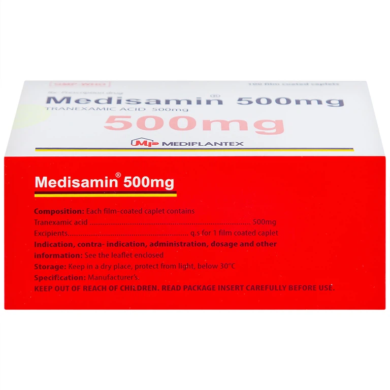 Thuốc Medisamin 500mg Mediplantex điều trị chảy máu ở bệnh ưa chảy máu, rong kinh (10 vỉ x 10 viên)