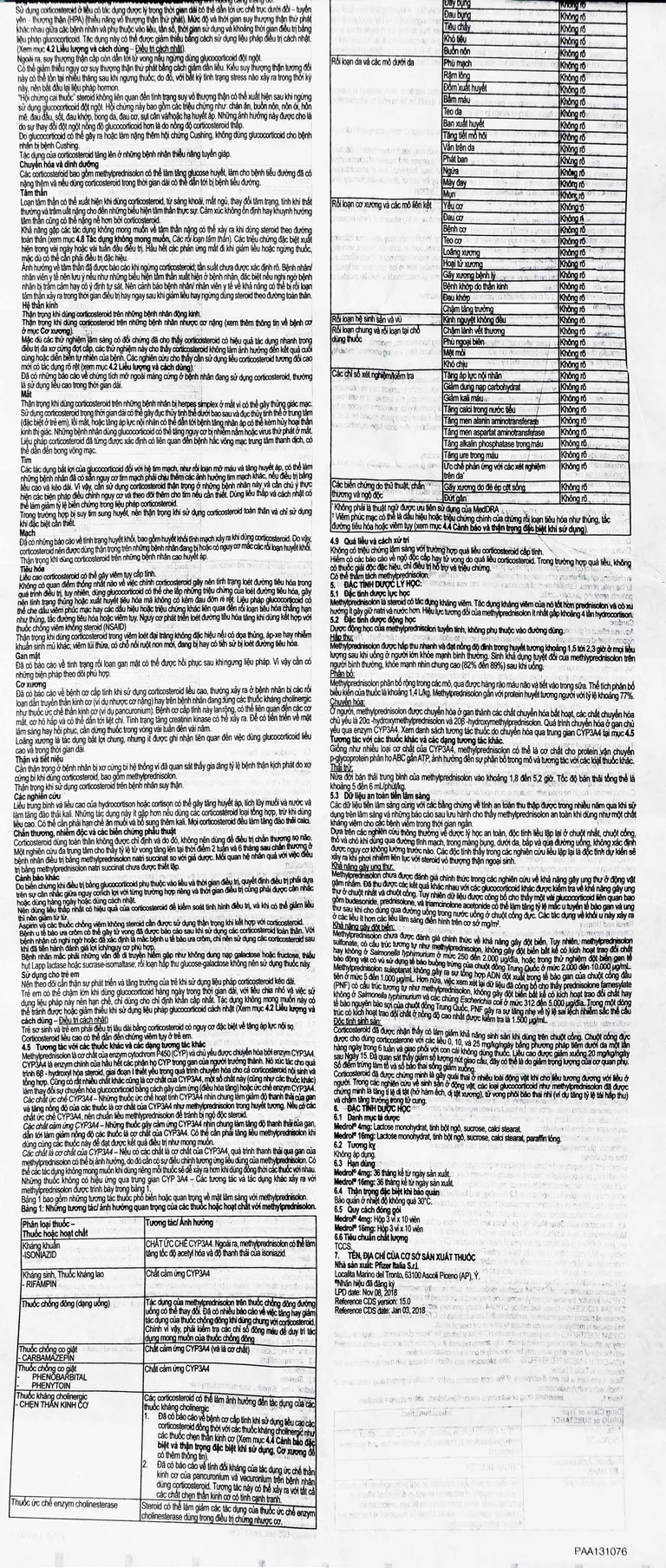 Thuốc Medrol 4mg Pfizer kháng viêm, điều trị rối loạn nội tiết, viêm tuyến giáp (3 vỉ x 10 viên)