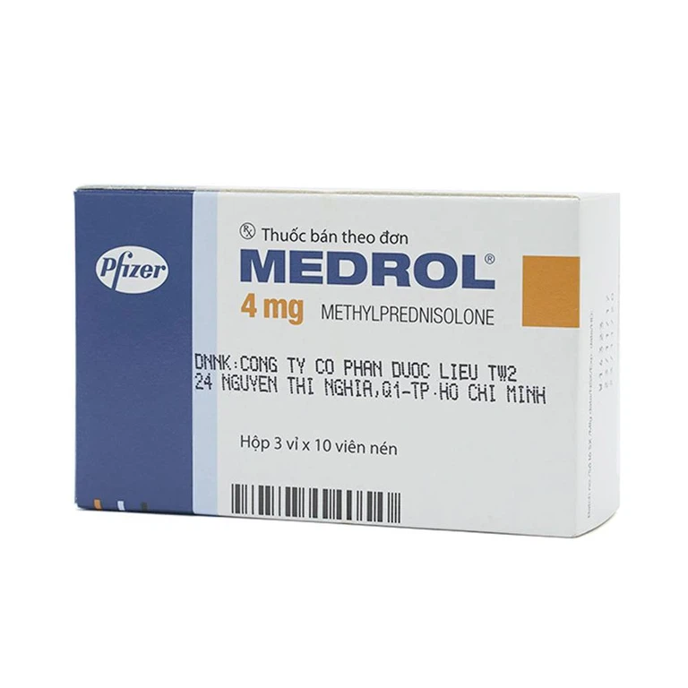 Thuốc Medrol 4mg Pfizer kháng viêm, điều trị rối loạn nội tiết, viêm tuyến giáp (3 vỉ x 10 viên)