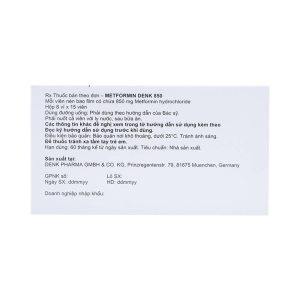 Viên nén Metformin Denk 850 điều trị đái tháo đường típ 2 (8 vỉ x 15 viên)