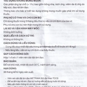 Viên đặt âm đạo Metrima Dược 3-2 điều trị nấm candida (1 vỉ x 1 viên)