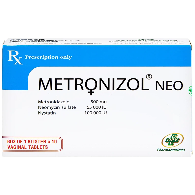 Viên đặt âm đạo Metronizol Neo OPV điều trị viêm nhiễm âm đạo (1 vỉ x 10 viên)