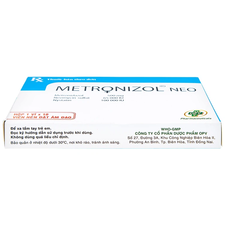 Viên đặt âm đạo Metronizol Neo OPV điều trị viêm nhiễm âm đạo (1 vỉ x 10 viên)