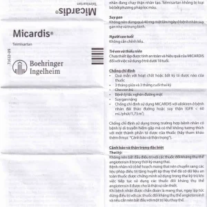 Viên nén Micardis 80mg Boehringer điều trị tăng huyết áp vô căn (3 vỉ x 10 viên)