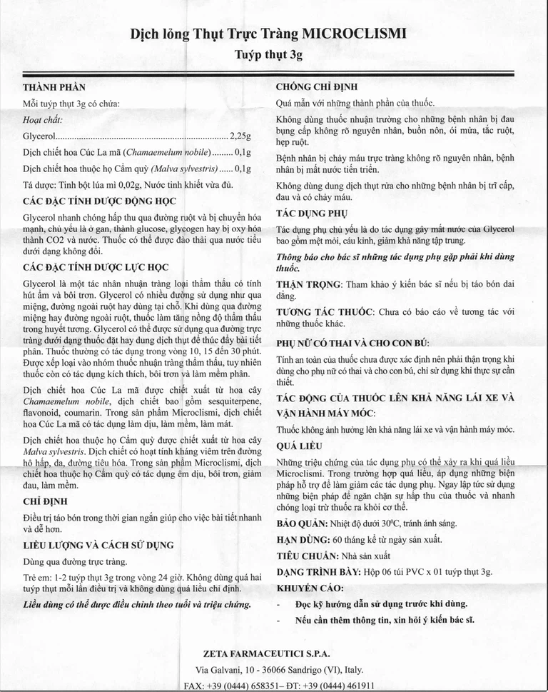 Dung dịch thụt trực tràng Microclismi Nova Argentia điều trị táo bón (6 túi x 1 tuýp x 3g)