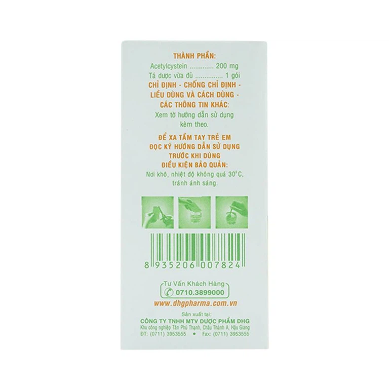 Thuốc bột uống Mitux 200mg DHG Pharma làm loãng chất nhầy đường hô hấp (24 gói x 1,5g)