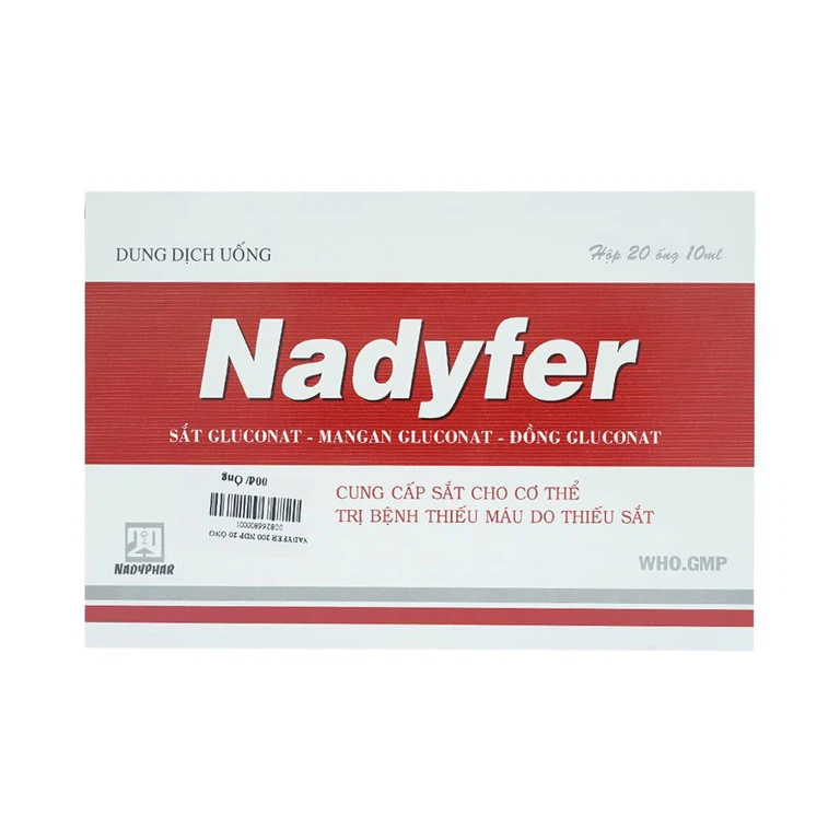 Dung dịch uống Nadyfer Nadyphar điều trị giảm nồng độ hemoglobin, mất máu kéo dài (2 vỉ x 10 ống)