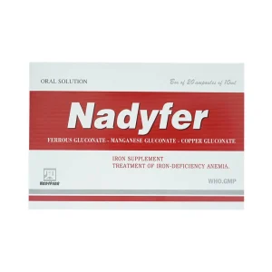 Dung dịch uống Nadyfer Nadyphar điều trị giảm nồng độ hemoglobin, mất máu kéo dài (2 vỉ x 10 ống)