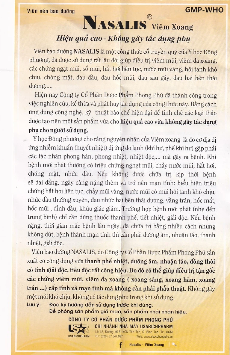 Viên uống Nasalis PP.Pharco hỗ trợ điều trị viêm xoang mũi mãn tính, viêm đa xoang (60 viên)
