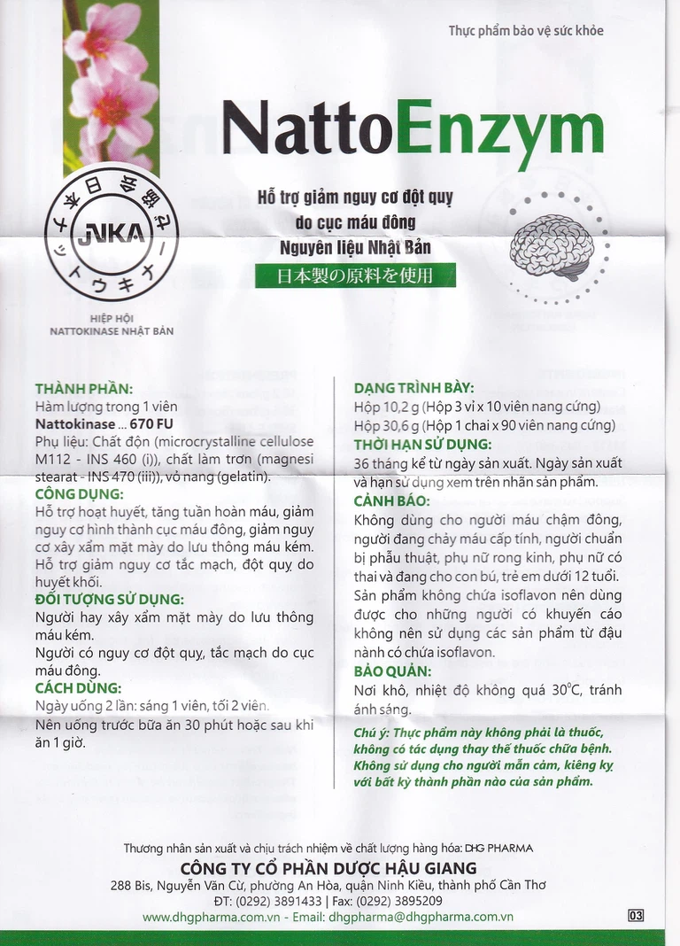 Viên uống NattoEnzym DHG hỗ trợ hoạt huyết, tăng tuần hoàn máu (3 vỉ x 10 viên)