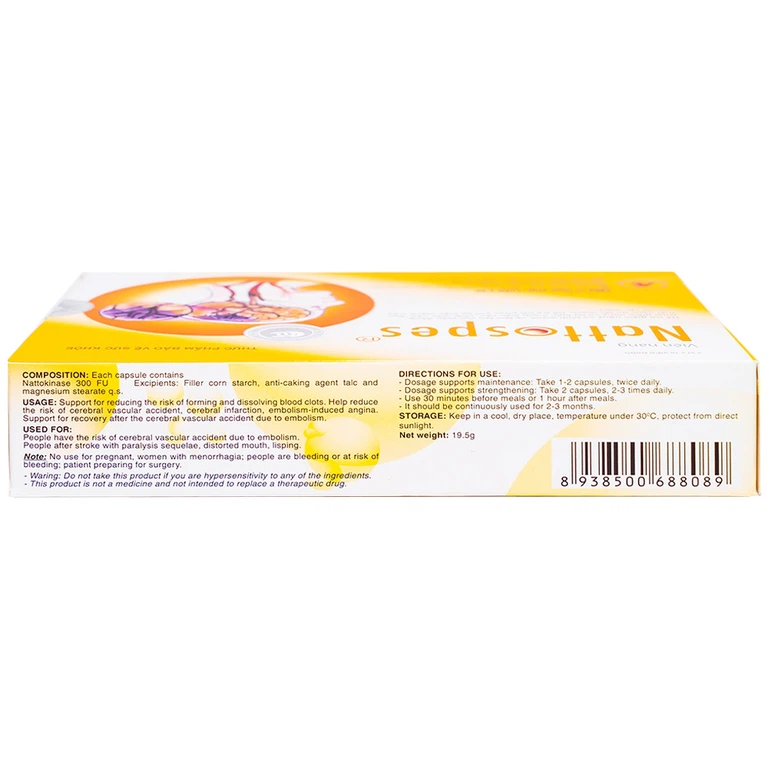 Viên uống Nattospes Á Âu hỗ trợ giảm nguy cơ hình thành và làm tan cục máu đông (3 vỉ x 10 viên)
