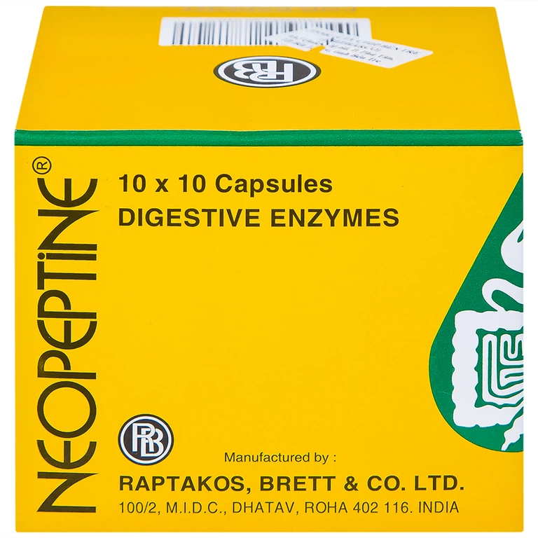 Men tiêu hóa cho người lớn dạng viên Neopeptine Raptakos (Hộp 10 vỉ x 10 viên)