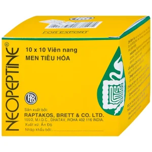 Men tiêu hóa cho người lớn dạng viên Neopeptine Raptakos (Hộp 10 vỉ x 10 viên)