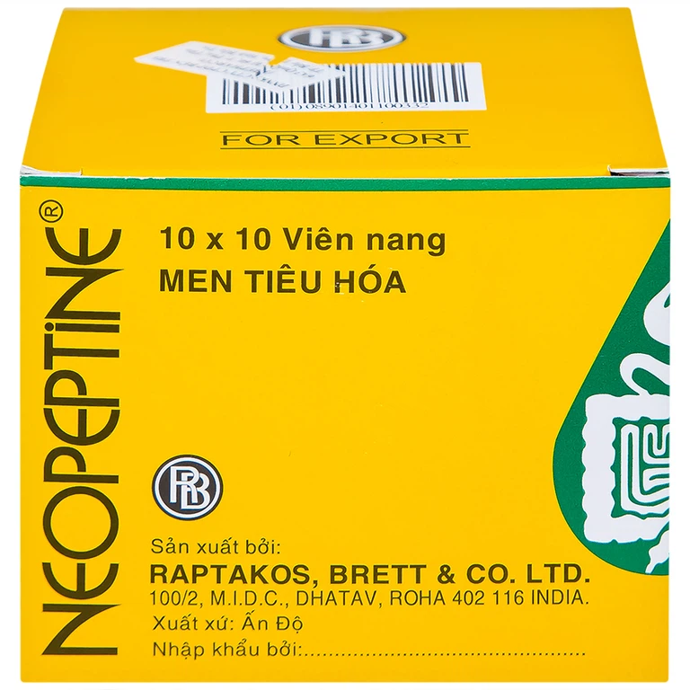 Men tiêu hóa cho người lớn dạng viên Neopeptine Raptakos (Hộp 10 vỉ x 10 viên)