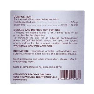 Thuốc Neo-Pyrazon 50mg United giảm đau, hạ sốt và kháng viêm (25 vỉ x 4 viên)