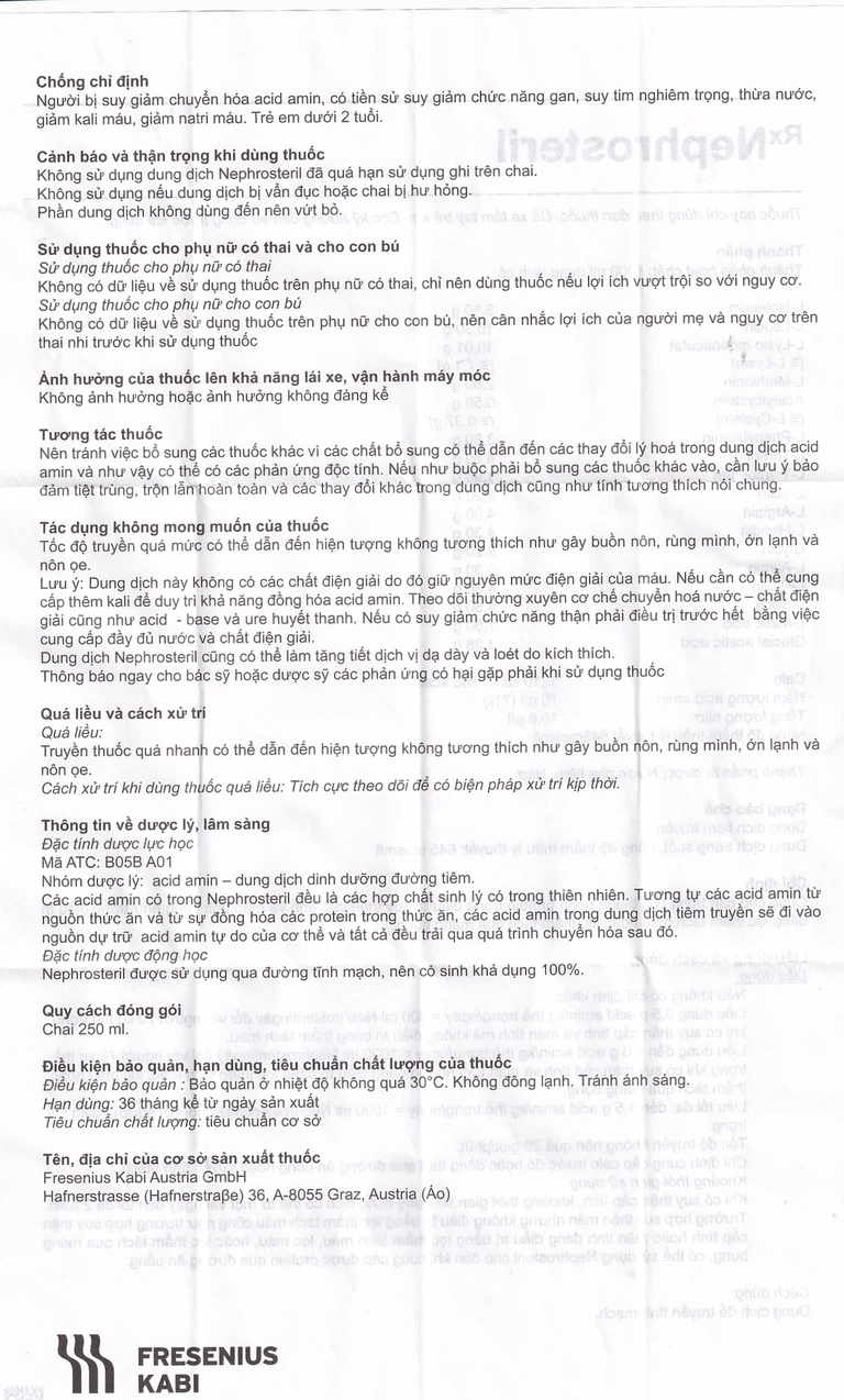 Dịch truyền Nephrosteril Fresenius Kabi điều trị suy thận cấp và mãn tính (250ml)