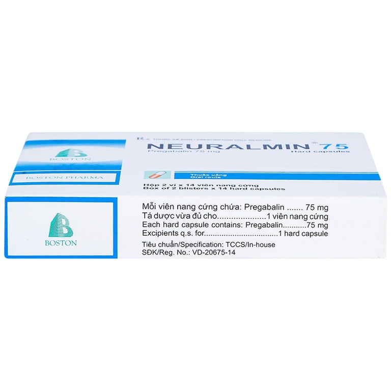 Viên nang cứng Neuralmin 75 Boston Pharma điều trị đau thần kinh, động kinh, rối loạn lo âu (2 vỉ x 14 viên)