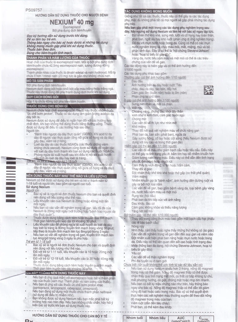 Bột pha tiêm Nexium 40mg AstraZeneca điều trị kháng tiết dịch vị, trào ngược dạ dày - thực quản (1 lọ)