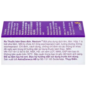 Bột pha tiêm Nexium 40mg AstraZeneca điều trị kháng tiết dịch vị, trào ngược dạ dày - thực quản (1 lọ)
