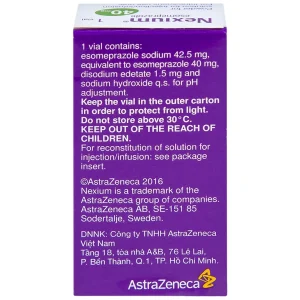 Bột pha tiêm Nexium 40mg AstraZeneca điều trị kháng tiết dịch vị, trào ngược dạ dày - thực quản (1 lọ)