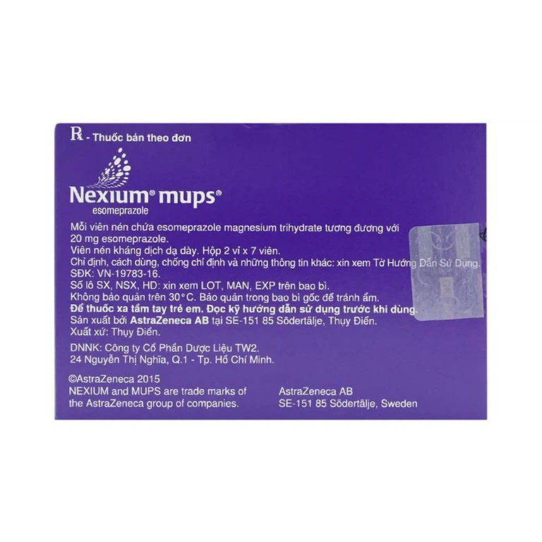 Viên nén Nexium Mups 20mg AstraZeneca điều trị trào ngược dạ dày - thực quản, loét dạ dày (2 vỉ x 7 viên)