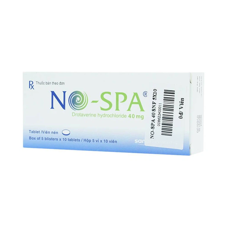 Thuốc No-spa 40mg Sanofi điều trị co thắt cơ trơn, sỏi túi mật, sỏi ống mật (5 vỉ x 10 viên)