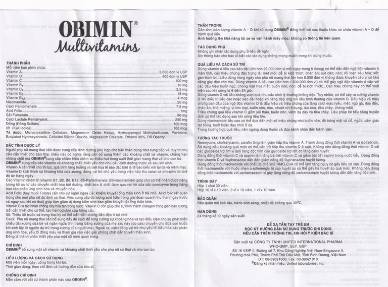 Viên nén Obimin Multivitamins United bổ sung vitamin và khoáng chất (3 vỉ x 10 viên)