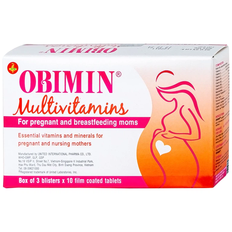 Viên nén Obimin Multivitamins United bổ sung vitamin và khoáng chất (3 vỉ x 10 viên)
