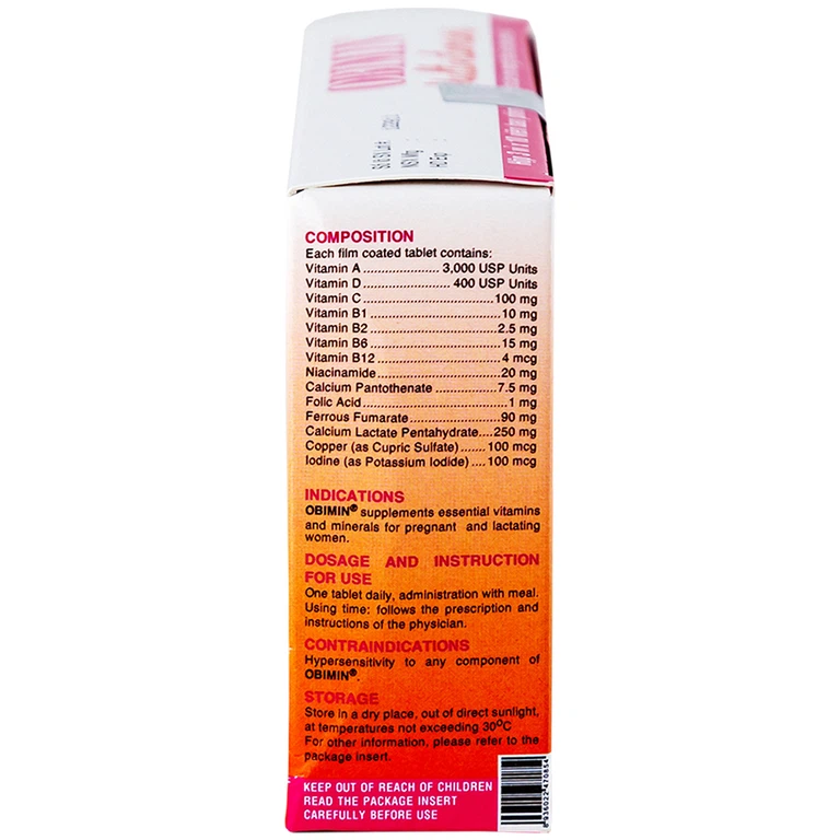 Viên nén Obimin Multivitamins United bổ sung vitamin và khoáng chất (3 vỉ x 10 viên)