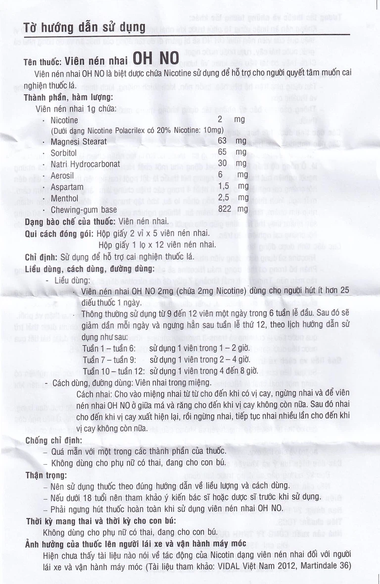 Viên nhai OH NO Việt Phúc hỗ trợ cai nghiện thuốc lá (1 lọ x 12 viên)