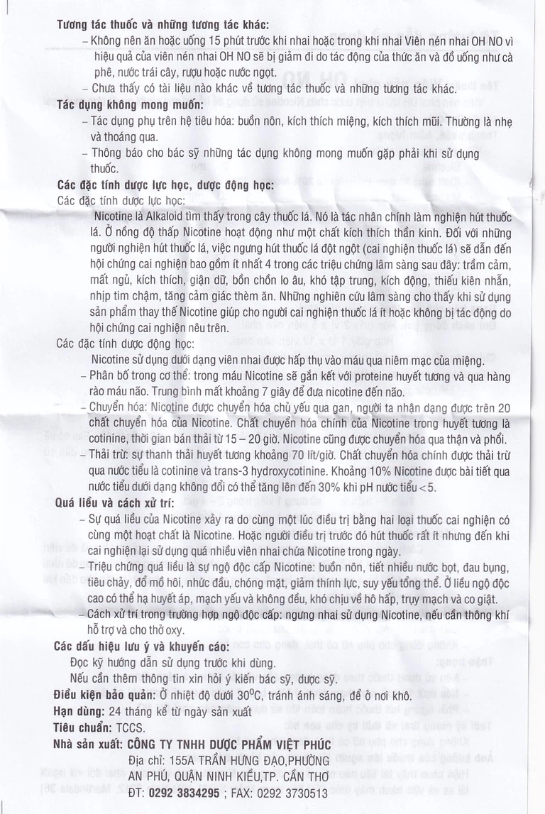 Viên nhai OH NO Việt Phúc hỗ trợ cai nghiện thuốc lá (1 lọ x 12 viên)