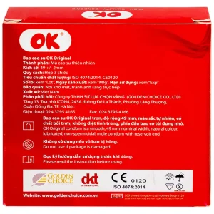 Bao cao su OK Original không mùi, kích thước phù hợp giúp phòng tránh thai (3 cái)