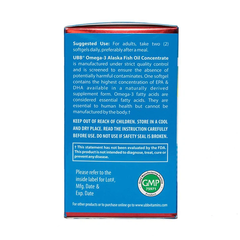 Viên uống Omega-3 Alaska Fish Oil UBB giúp hạ mỡ trong máu, bổ não (100 viên)