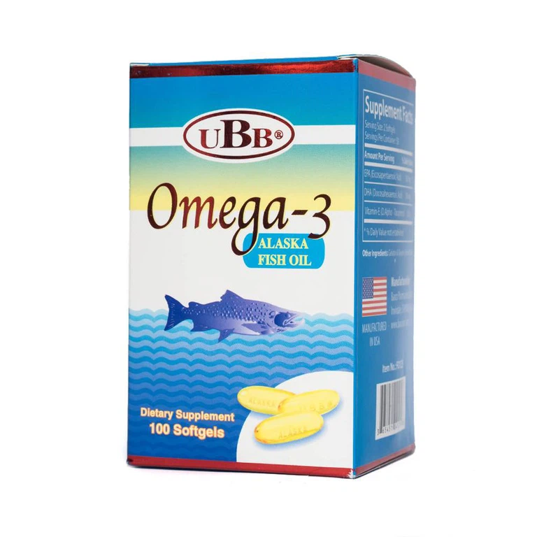 Viên uống Omega-3 Alaska Fish Oil UBB giúp hạ mỡ trong máu, bổ não (100 viên)