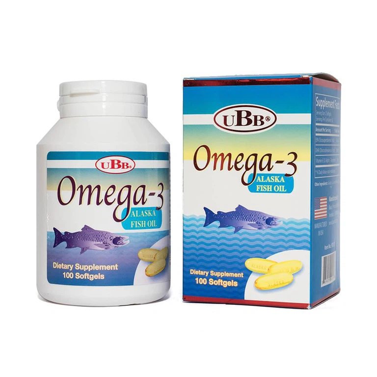 Viên uống Omega-3 Alaska Fish Oil UBB giúp hạ mỡ trong máu, bổ não (100 viên)
