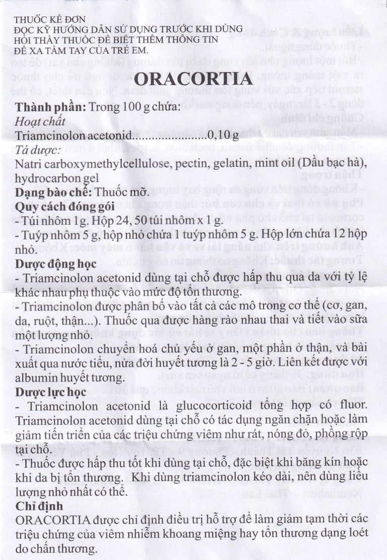 Thuốc mỡ Oracortia 0.1% Thai Nakorn Patana hỗ trợ điều trị viêm nhiễm khoang miệng (50 gói x 1g)