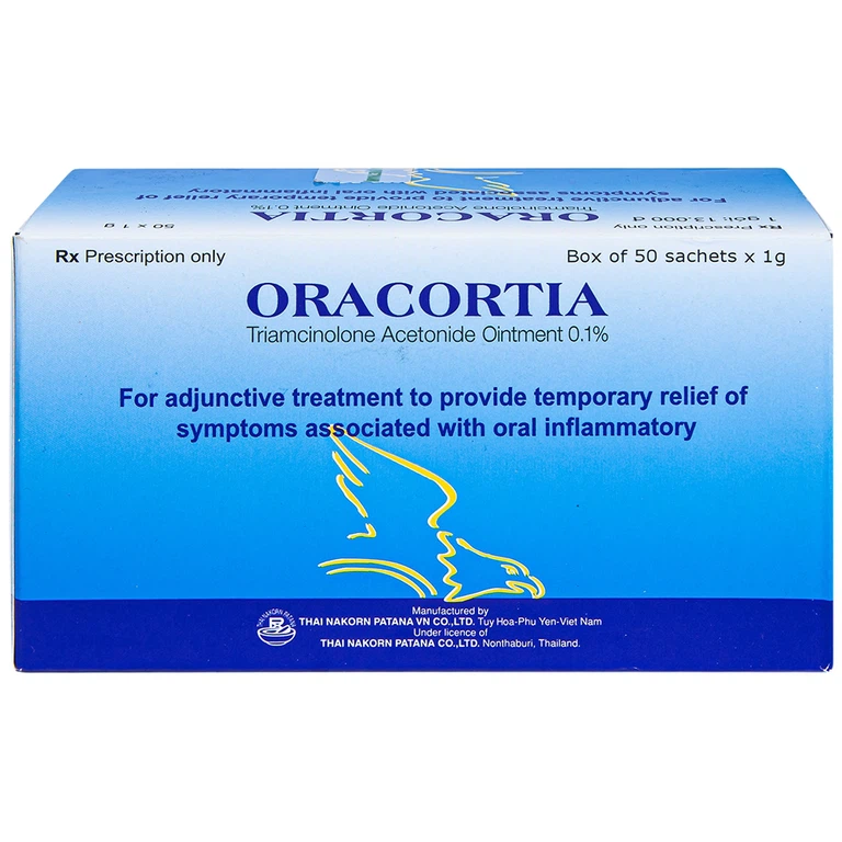 Thuốc mỡ Oracortia 0.1% Thai Nakorn Patana hỗ trợ điều trị viêm nhiễm khoang miệng (50 gói x 1g)