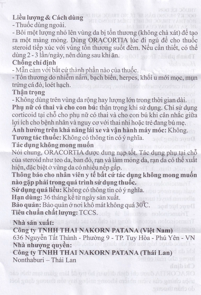 Thuốc mỡ Oracortia 0.1% Thai Nakorn Patana hỗ trợ điều trị viêm nhiễm khoang miệng (50 gói x 1g)