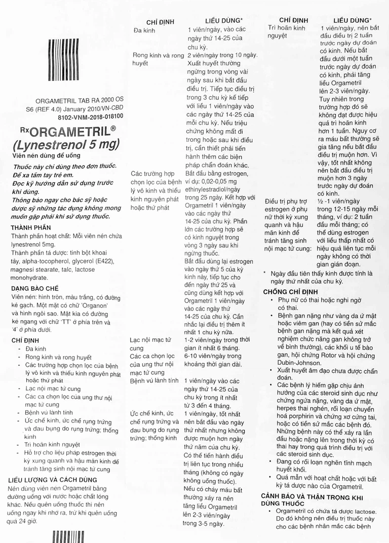 Viên nén Orgametril 5mg MSD điều trị đa kinh, rong kinh, rong huyết (1 vỉ x 30 viên)