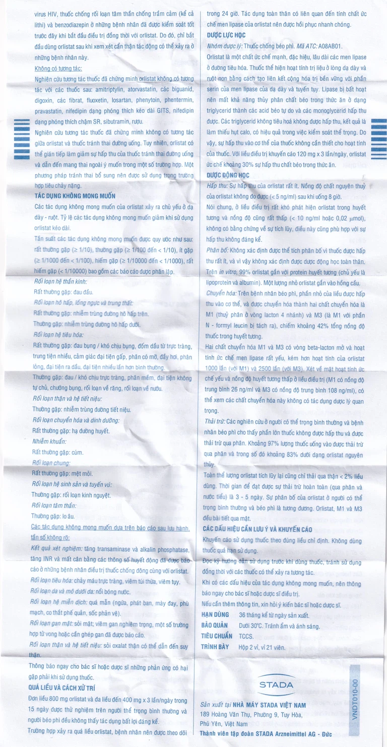 Thuốc Orlistat Stada 120mg hỗ trợ giảm nhẹ calo cho bệnh béo phì (2 vỉ x 21 viên)