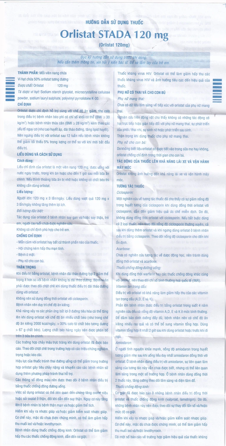 Thuốc Orlistat Stada 120mg hỗ trợ giảm nhẹ calo cho bệnh béo phì (2 vỉ x 21 viên)