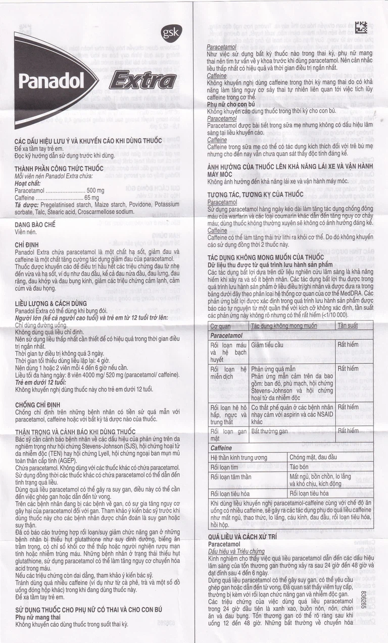 Viên nén Panadol Extra đỏ GSK giảm mạnh các cơn đau, hạ sốt, điều trị đau đầu, đau lưng (15 vỉ x 12 viên)